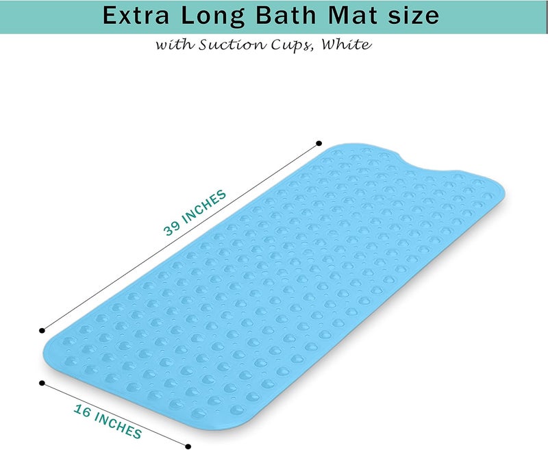 GVTECH Non-Slip Bath Mat with Suction Cups, 100x40cm/40x16in Extra Long Bathtub Mats | Anti-Mould, Machine-Washable, Latex-Free | Shower Mat Ideal for Elderly & Children (Blue) - Image 2