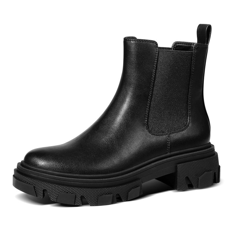 PIZZ ANNU Women's Dani Platform Chelsea Boots Fashion Lug Sole Combat Chunky Block Heel Slip on Elastic Gore Ankle Booties Shoes, Black 8 - Image 1
