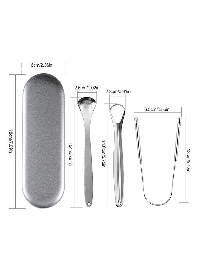 Photon 3 Pieces Tongue Scraper, Reusable Professional Stainless, Tongue Cleaner with Travel Case to Reduce Bad Breath Healthy Oral Hygiene Tools (silver) - Image 2