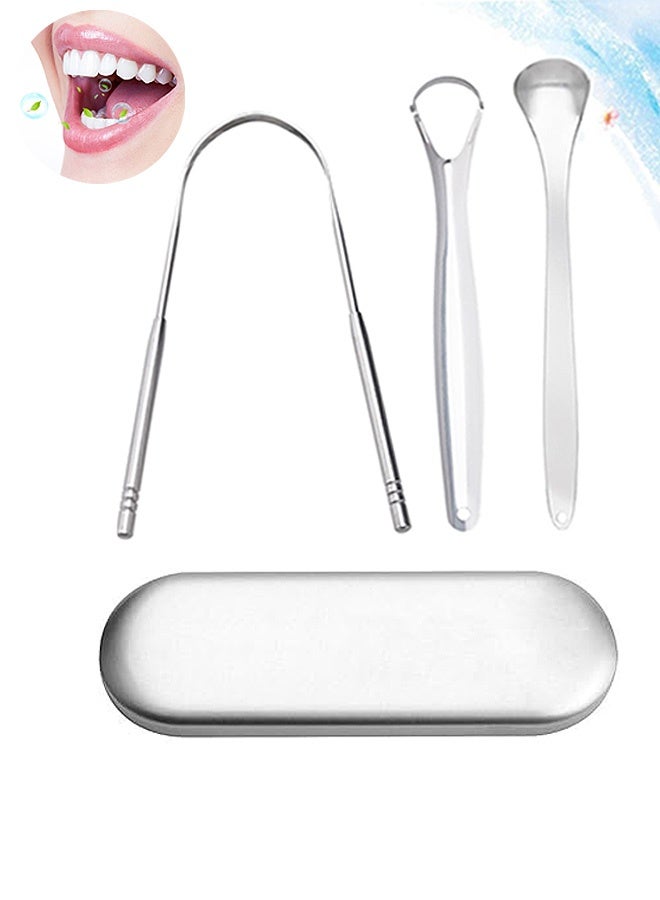 Photon 3 Pieces Tongue Scraper, Reusable Professional Stainless, Tongue Cleaner with Travel Case to Reduce Bad Breath Healthy Oral Hygiene Tools (silver) - Image 1