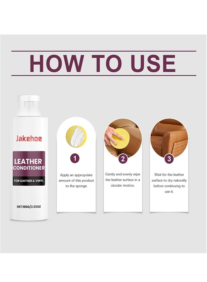 Jakehoe 2 Pcs Furniture Care Kit，Leather Conditioner+Furniture Polishing Agent，Deep Clean，Multi Surface Use，Suitable for Leather，Vinyl，Wood（100g+100ml） - Image 4