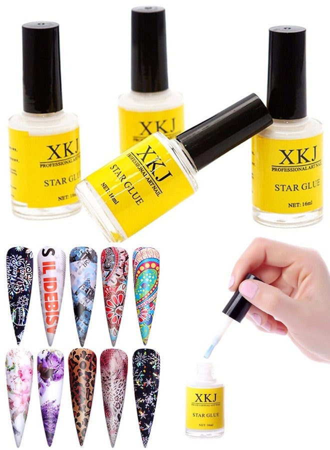 XICHEN 4 Bottles Professiona Starry Sky Nail Art Glue for Foil Sticker Nail Transfer Tips Decorations Adhesive White 15 ML/bottles - Image 1