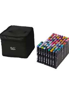 Touch 100pcs Dual Tip Markers Set, Assorted Colors Stylish Black Body with Black Cloth Bag  - Image 1