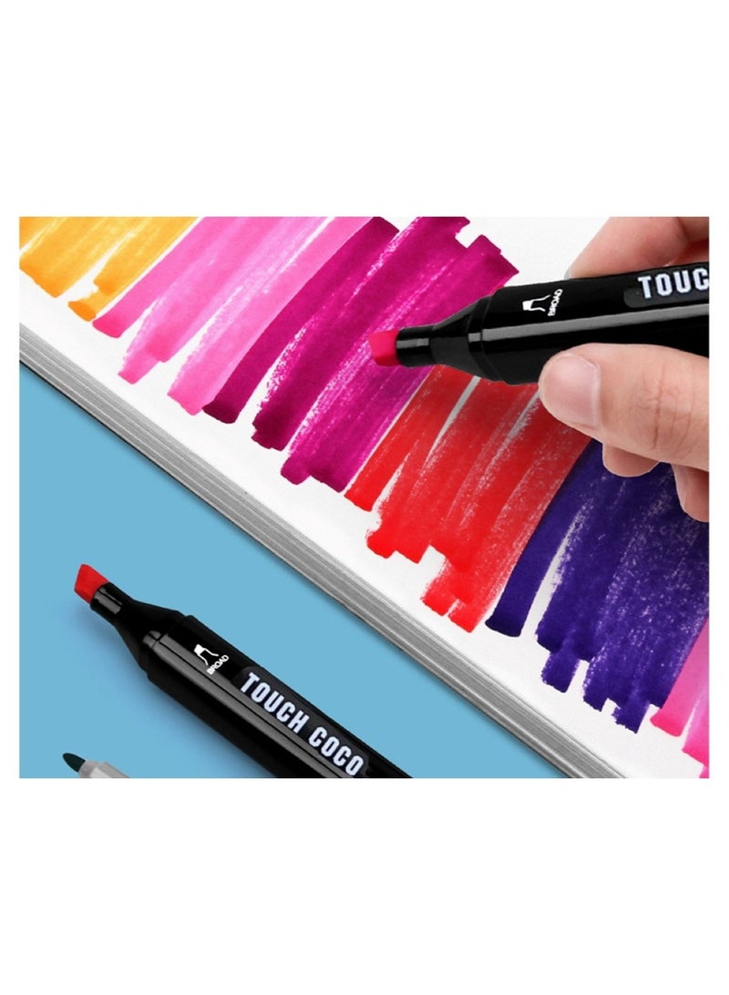 Touch 100pcs Dual Tip Markers Set, Assorted Colors Stylish Black Body with Black Cloth Bag  - Image 4