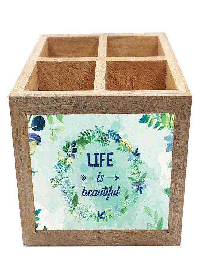 Nutcase Wooden Cutlery Stand Holder Silverware Caddy Spoons Forks Knives Organizer for Dining Table & Kitchen -Made in India-Spoons NOT Included - Life is A Beautiful Floral - Image 3