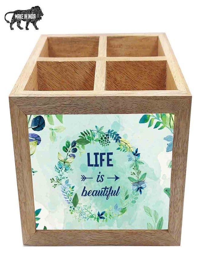 Nutcase Wooden Cutlery Stand Holder Silverware Caddy Spoons Forks Knives Organizer for Dining Table & Kitchen -Made in India-Spoons NOT Included - Life is A Beautiful Floral - Image 5