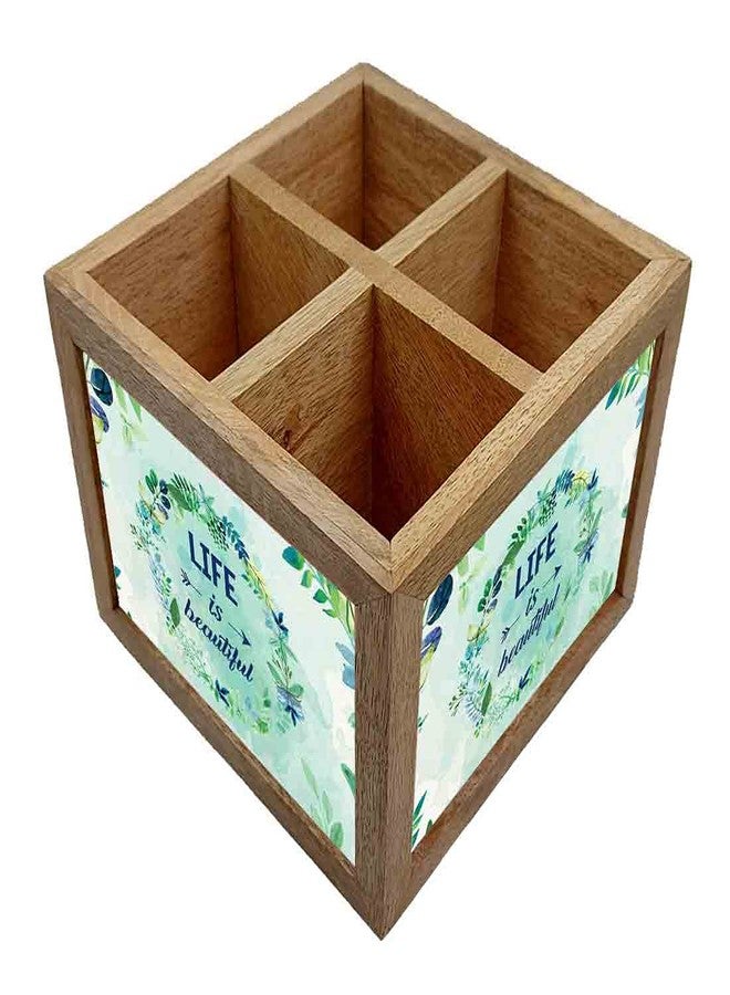 Nutcase Wooden Cutlery Stand Holder Silverware Caddy Spoons Forks Knives Organizer for Dining Table & Kitchen -Made in India-Spoons NOT Included - Life is A Beautiful Floral - Image 2