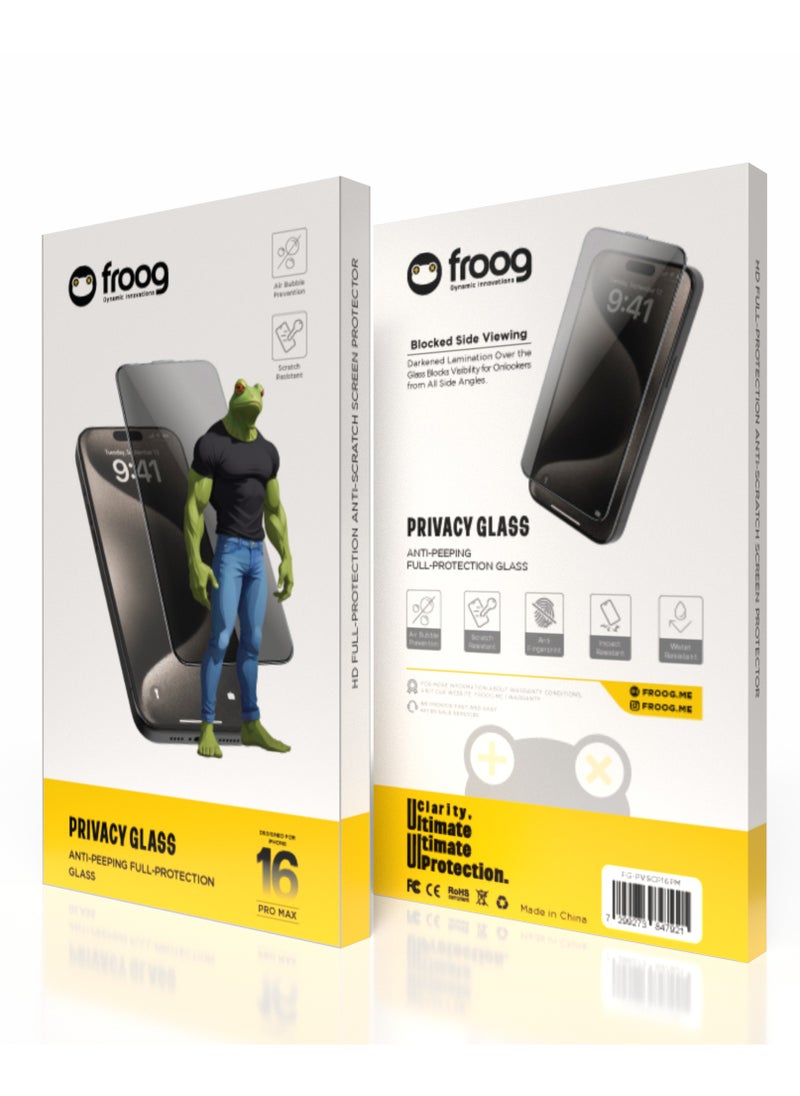 froog iPhone 16 Pro Max Privacy Screen Protector /Anti Fingerprint/ Water Resistant / Scratch Resistant / Tempered Glass Anti-Peeping /Blocked Side Viewing / Full Protection - Black  - Image 3