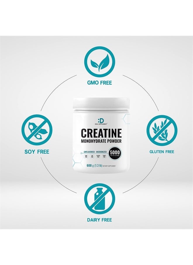DEAL SUPPLEMENT Creatine Monohydrate Powder 600 Grams (1.32lb), Unflavored | Pure | Micronized Creatine Powder, 5000mg(5g) Per Serving, 4 Month Supply, Vegan | Keto, Non-GMO, No Filler, No Additives - 120 Servings  - Image 3