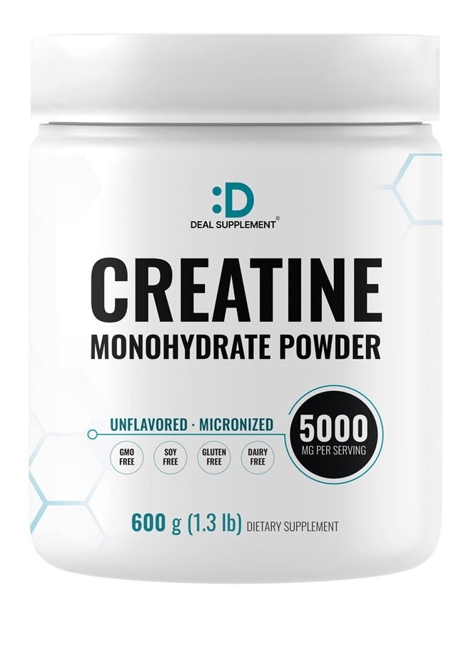 DEAL SUPPLEMENT Creatine Monohydrate Powder 600 Grams (1.32lb), Unflavored | Pure | Micronized Creatine Powder, 5000mg(5g) Per Serving, 4 Month Supply, Vegan | Keto, Non-GMO, No Filler, No Additives - 120 Servings  - Image 1
