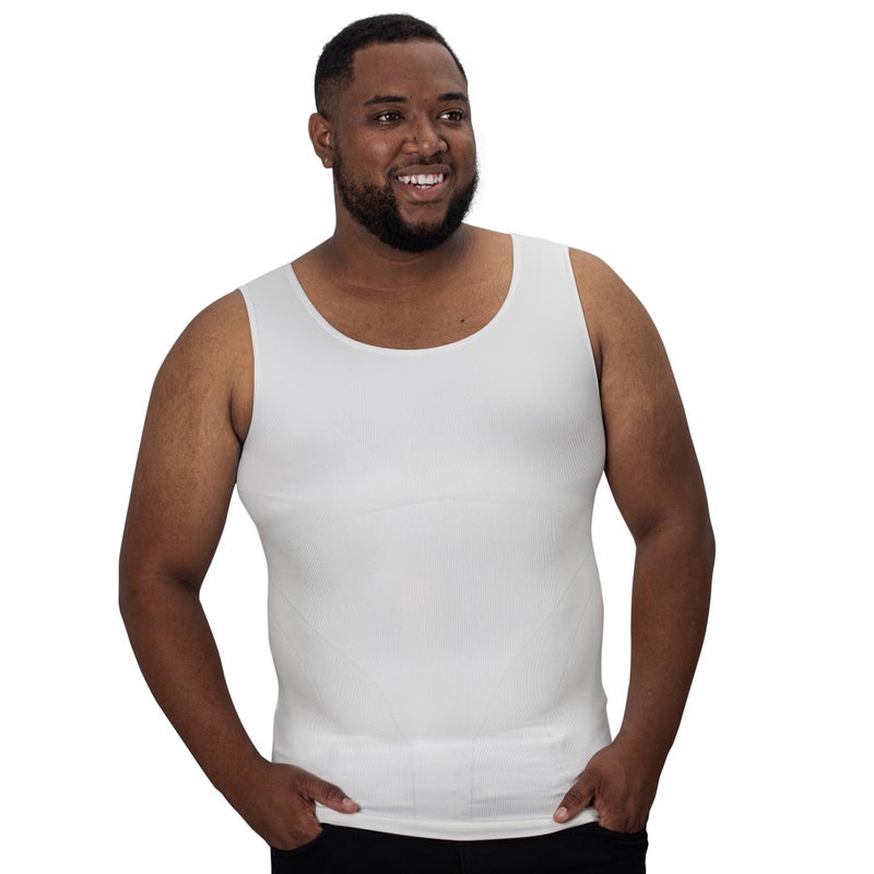 QORE LOGIQ Gynecomastia Compression Shirts for Men - Sleeveless Slimming Undershirts Tummy Control and Body Shaper Tank Top White LT (Tall Fit) - Image 1
