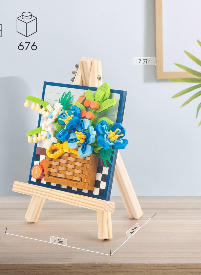 Excefore Creative Blue Rose Building Kit - Bouquet Building Set with Beech Wood - Home Décor Toys Kit for Adults - Mini and Unique Craft Project.  - Image 2
