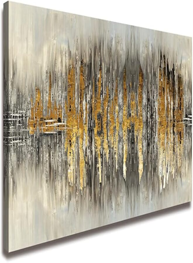 Grey and Gold Abstract Wall Art Paintings Print Artwork 1 Pieces Stretched and Framed Modern Brown Wall Decor Canvas Print Wall Art for Living Room Home Office Bedroom Kitchen Wall Decor 20"x40" 