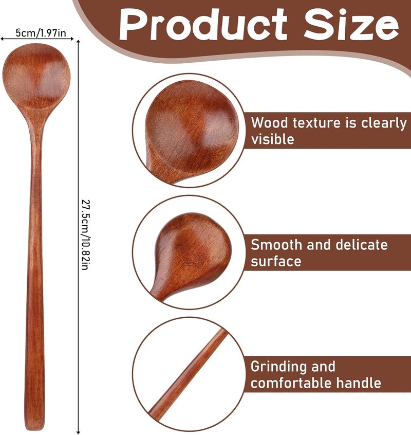 COBEE 10.8 Inch Long Handle Wooden Spoons, Korean Spoon with Handle Spoon for Cooking, Wood Soup Spoons for Korean Food Soup Cooking Mixing Stirring Kitchen Tools - Image 4