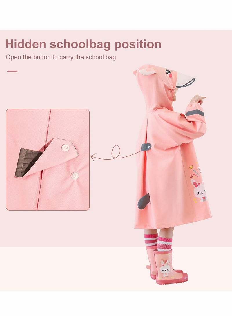Excefore Kids RainCoat, Reusable Children's raincoats, 3D Cartoon Kids Rain Jacket with Storage Backpack - Image 4