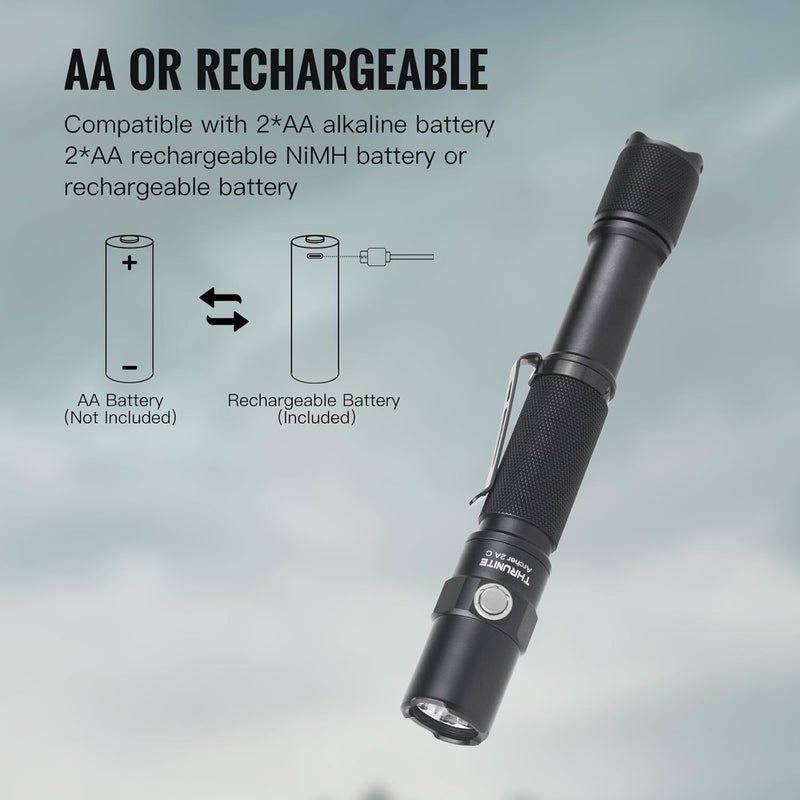 ThruNite Archer 2A C LED Rechargeable Flashlight, High 1000 Lumens AA Flashlight with Lanyard, IPX8 Waterproof Dual Switch Small Outdoor Light for Hiking, Camping, Everyday Use, EDC - CW - Image 3
