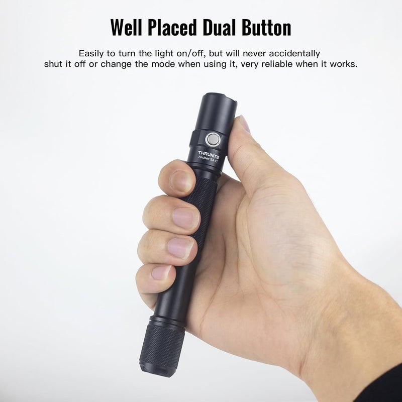ThruNite Archer 2A C LED Rechargeable Flashlight, High 1000 Lumens AA Flashlight with Lanyard, IPX8 Waterproof Dual Switch Small Outdoor Light for Hiking, Camping, Everyday Use, EDC - CW - Image 5