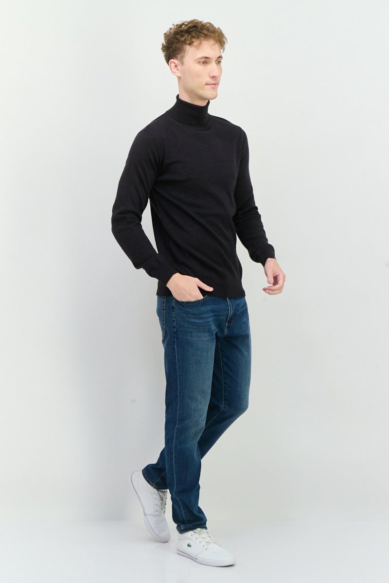Sorbino Men Turtle Neck Textured Long Sleeves Sweatshirt, Dark Navy - Image 4