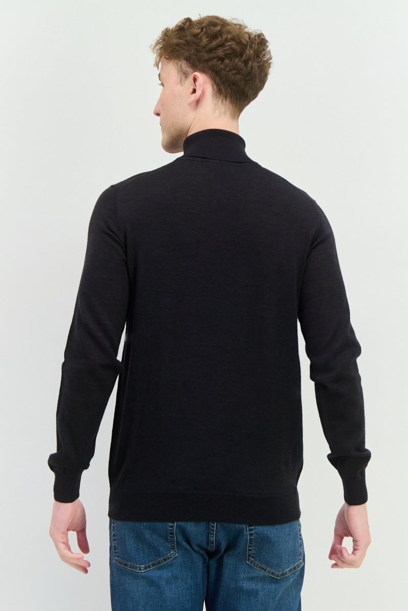 Sorbino Men Turtle Neck Textured Long Sleeves Sweatshirt, Dark Navy - Image 3