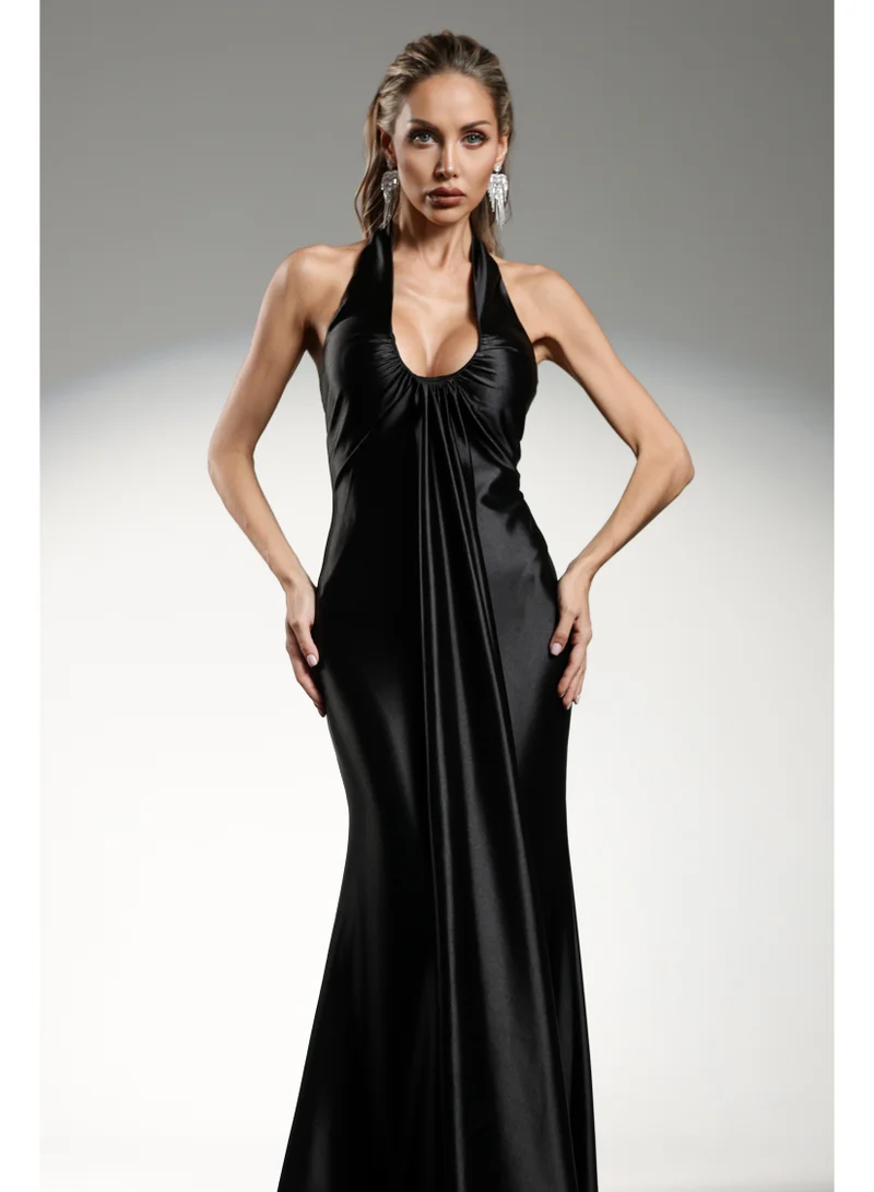 Bella Barnett  Weiss Halter Sleeveless Ribbon Wrinkle Maxi Dress for Women | Best Price UAE