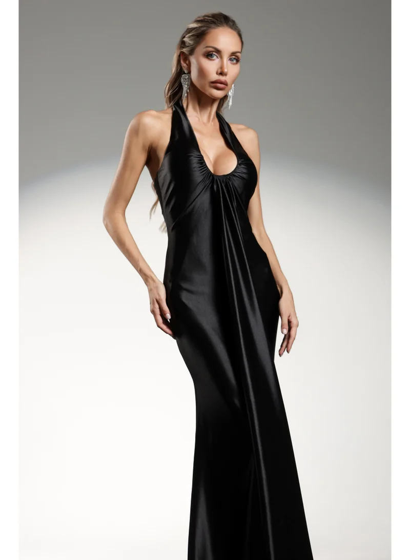 Bella Barnett  Weiss Halter Sleeveless Ribbon Wrinkle Maxi Dress for Women | Best Price UAE