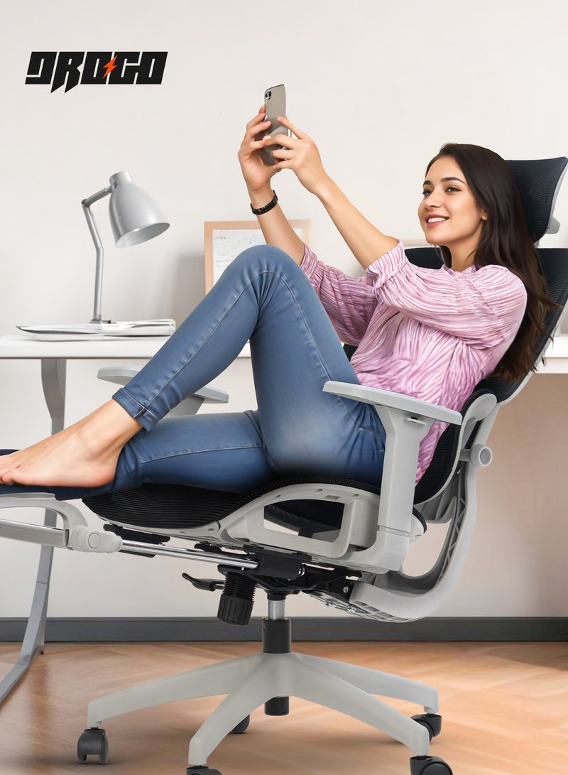 بيبي كرسي مكتب مريح فاخر للعمل من المنزل، كرسي كمبيوتر عالي الظهر للدراسة مزود بشبكة تسمح بمرور الهواء، ومسند ذراع ثلاثي الأبعاد، ومسند رأس رباعي الأبعاد، ودعم أسفل الظهر | كرسي مكتب للاستخدام المنزلي | كرسي ألعاب مزود بمسند للقدمين وخاصية الإمالة، رمادي وأسود - Image 2