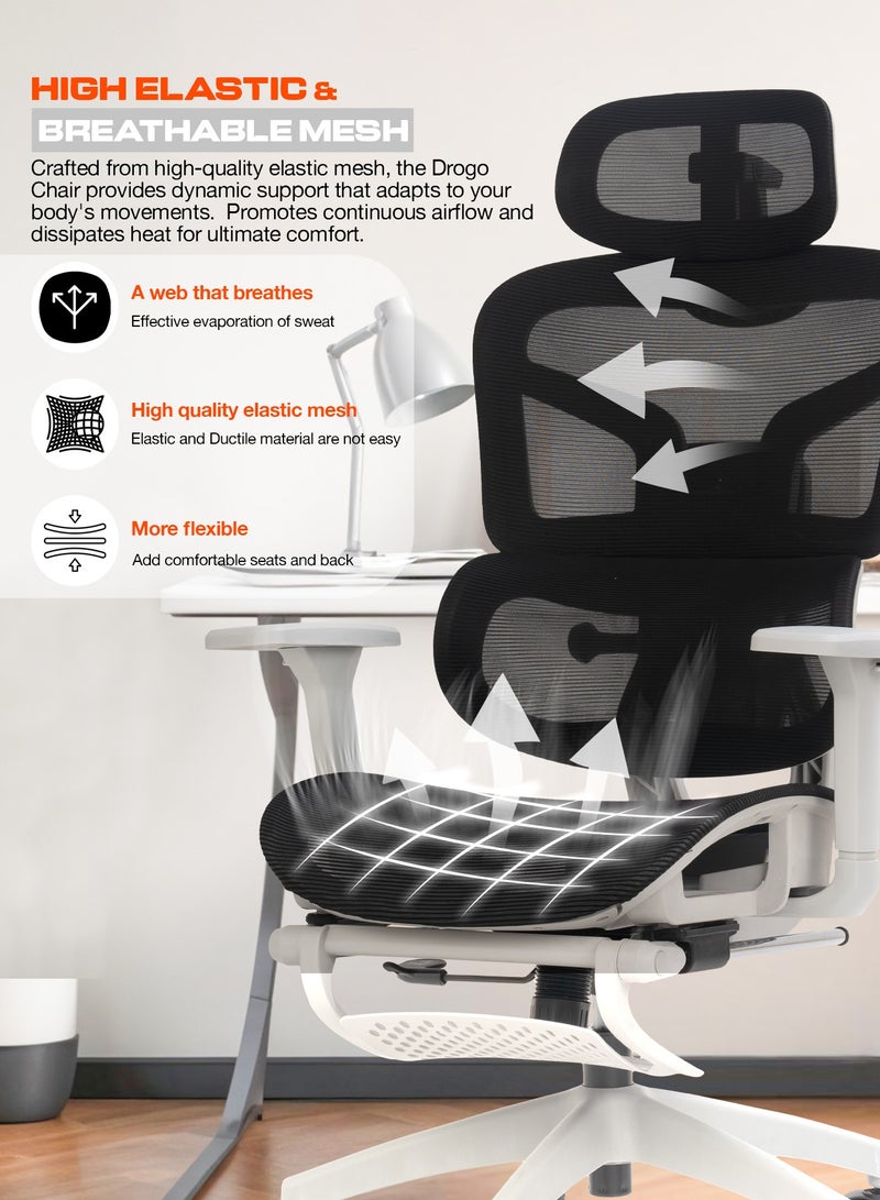 بيبي كرسي مكتب مريح فاخر للعمل من المنزل، كرسي كمبيوتر عالي الظهر للدراسة مزود بشبكة تسمح بمرور الهواء، ومسند ذراع ثلاثي الأبعاد، ومسند رأس رباعي الأبعاد، ودعم أسفل الظهر | كرسي مكتب للاستخدام المنزلي | كرسي ألعاب مزود بمسند للقدمين وخاصية الإمالة، رمادي وأسود - Image 4