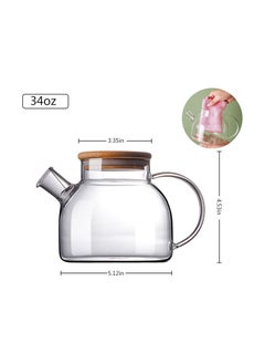 ARNOTEC Glass Teapot, Stovetop & Microwave Safe Glass Borosilicate Teapot, Glass Teapot with Strainer, Glass Pot with Wooden Lid, Loose Leaf and Fruit Tea and Fragrant Tea, 34oz/1000ml (Wooden Lid)  - Image 2