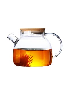 ARNOTEC Glass Teapot, Stovetop & Microwave Safe Glass Borosilicate Teapot, Glass Teapot with Strainer, Glass Pot with Wooden Lid, Loose Leaf and Fruit Tea and Fragrant Tea, 34oz/1000ml (Wooden Lid)  - Image 1