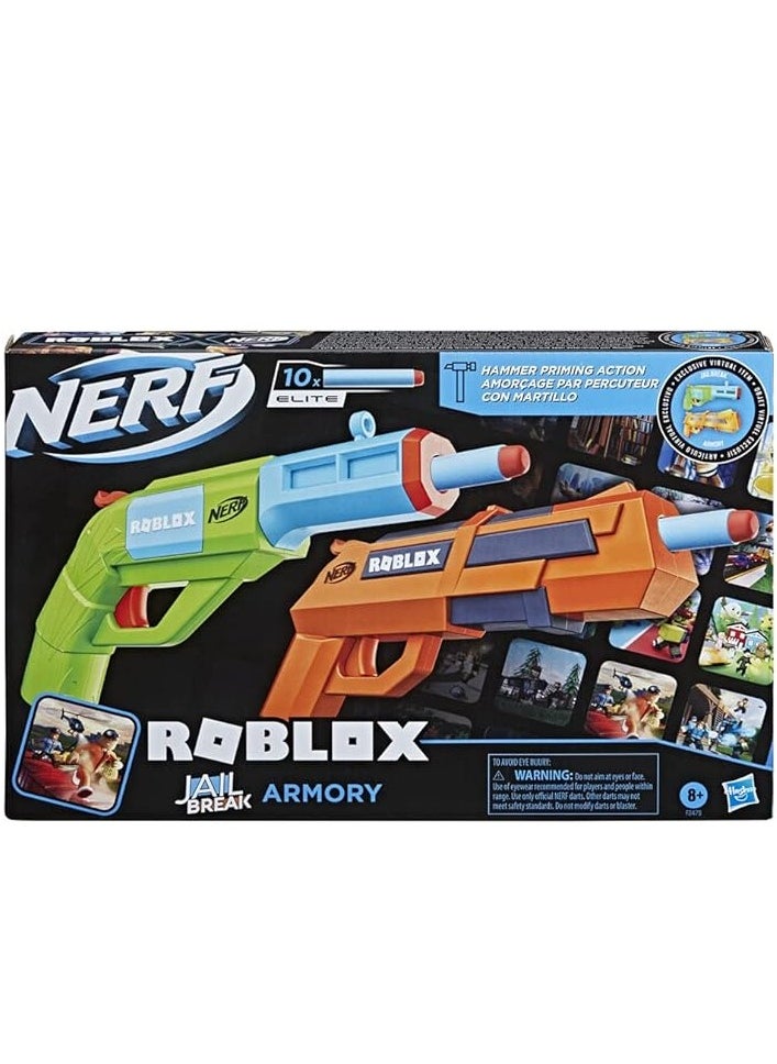 Nerf Roblox Jailbreak: Armory, Includes 2 Hammer Action Blasters, 10 Nerf Elite Darts, Code To Unlock In Game Virtual Item, Multicolour, F2479EU5