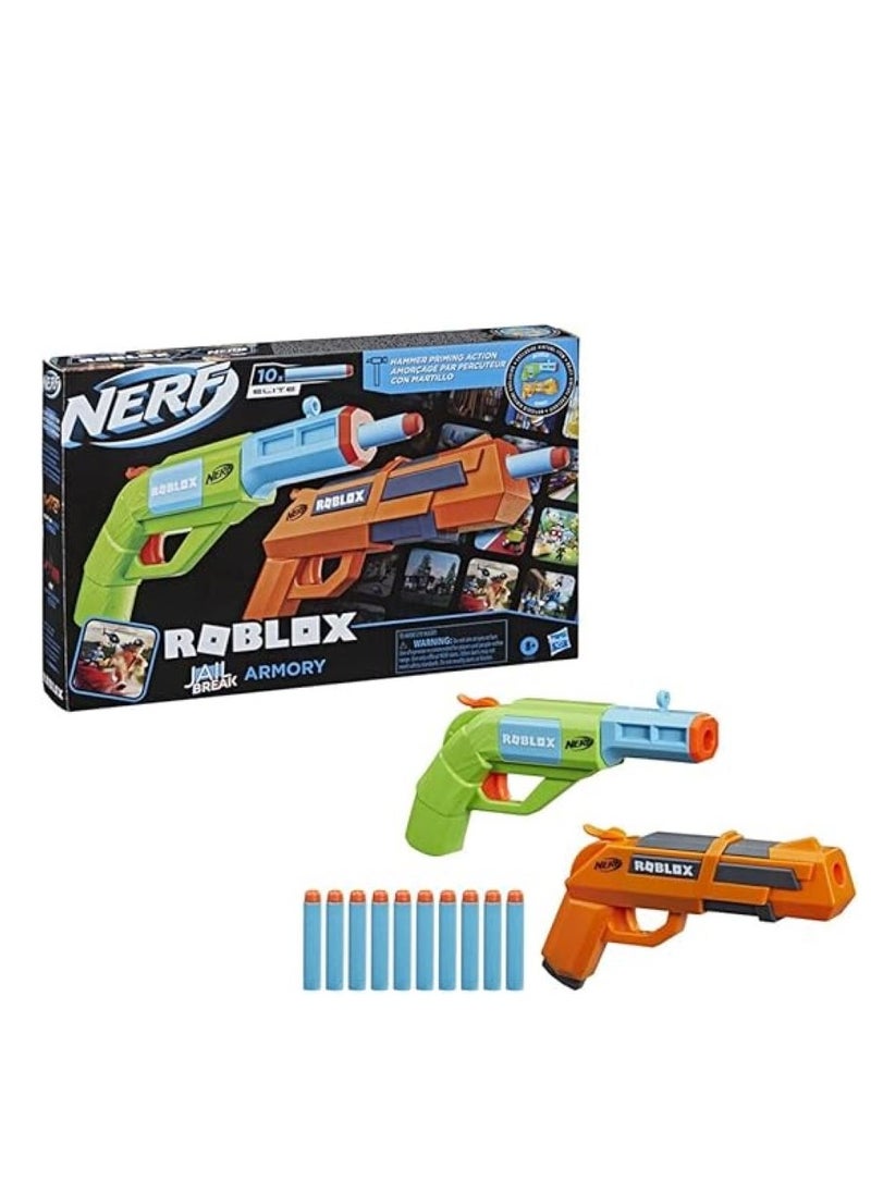Nerf Roblox Jailbreak: Armory, Includes 2 Hammer Action Blasters, 10 Nerf Elite Darts, Code To Unlock In Game Virtual Item, Multicolour, F2479EU5