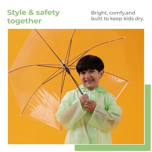 Lifelong Drench Dew Kids Raincoat for Boys & Girls (10-11 Years) | Waterproof Single-Layer PVC Long coat with Adjustable Hood | Lightweight Polyester | Unisex Standard Length Rain Jacket (Green) - Image 2