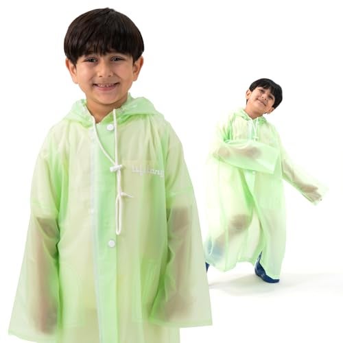 Lifelong Drench Dew Kids Raincoat for Boys & Girls (10-11 Years) | Waterproof Single-Layer PVC Long coat with Adjustable Hood | Lightweight Polyester | Unisex Standard Length Rain Jacket (Green) - Image 1