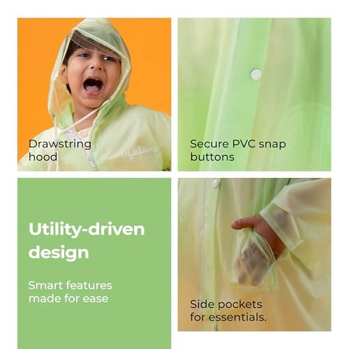 Lifelong Drench Dew Kids Raincoat for Boys & Girls (10-11 Years) | Waterproof Single-Layer PVC Long coat with Adjustable Hood | Lightweight Polyester | Unisex Standard Length Rain Jacket (Green) - Image 3