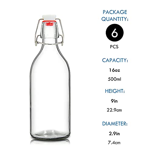 YEBODA 16oz Swing Top Bottles -Glass Beer Bottle with Airtight Rubber Seal Flip Caps for Home Brewing Kombucha,Beverages,Oil,Vinegar,Water,Soda,Kefir (6 Pack) (16 Oz- Set 6 (New)) - Image 3