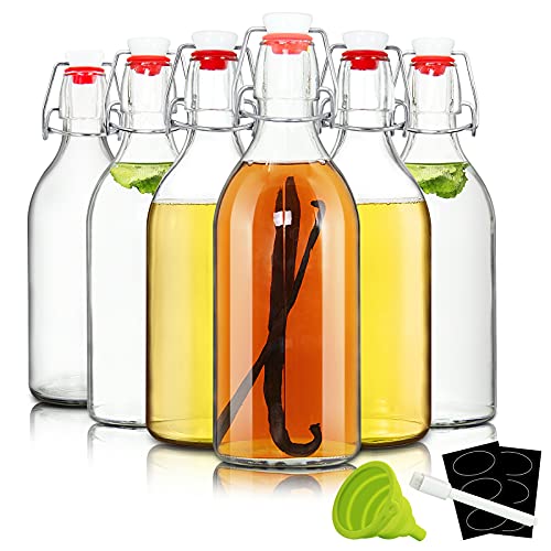 YEBODA 16oz Swing Top Bottles -Glass Beer Bottle with Airtight Rubber Seal Flip Caps for Home Brewing Kombucha,Beverages,Oil,Vinegar,Water,Soda,Kefir (6 Pack) (16 Oz- Set 6 (New)) - Image 1