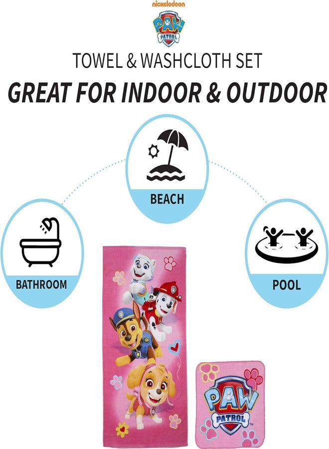 Franco Paw Patrol Girls Bath/Pool/Beach Soft Absorbent Cotton Terry Towel with Washcloth 2 Piece Set, 50 in x 25 in - Image 3