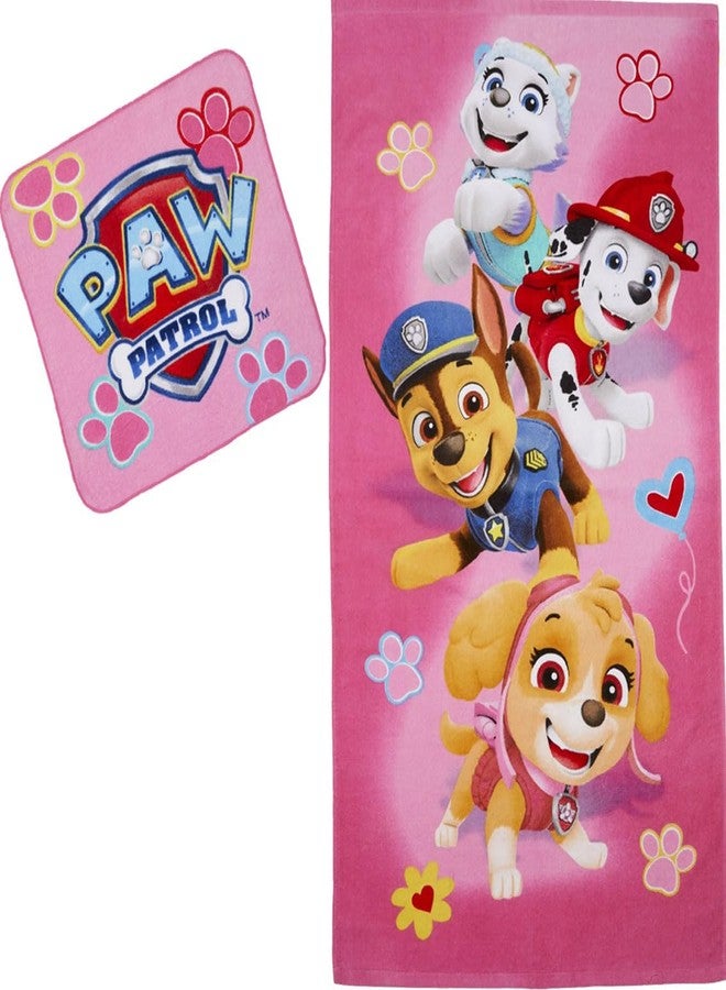 Franco Paw Patrol Girls Bath/Pool/Beach Soft Absorbent Cotton Terry Towel with Washcloth 2 Piece Set, 50 in x 25 in - Image 1