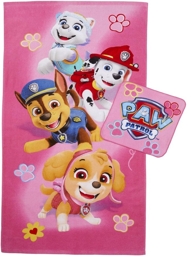Franco Paw Patrol Girls Bath/Pool/Beach Soft Absorbent Cotton Terry Towel with Washcloth 2 Piece Set, 50 in x 25 in - Image 4