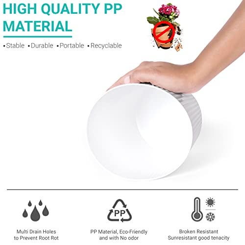 Livzing 6 inch Plastic Round Flower Pots Self Watering Pot with Drain Holes Gamla Gardening Plant Pot for Home Decor Planters for Indoor&Outdoor Plant Container Set Balcony (Pack of 5, Sandal Dot) - Image 5