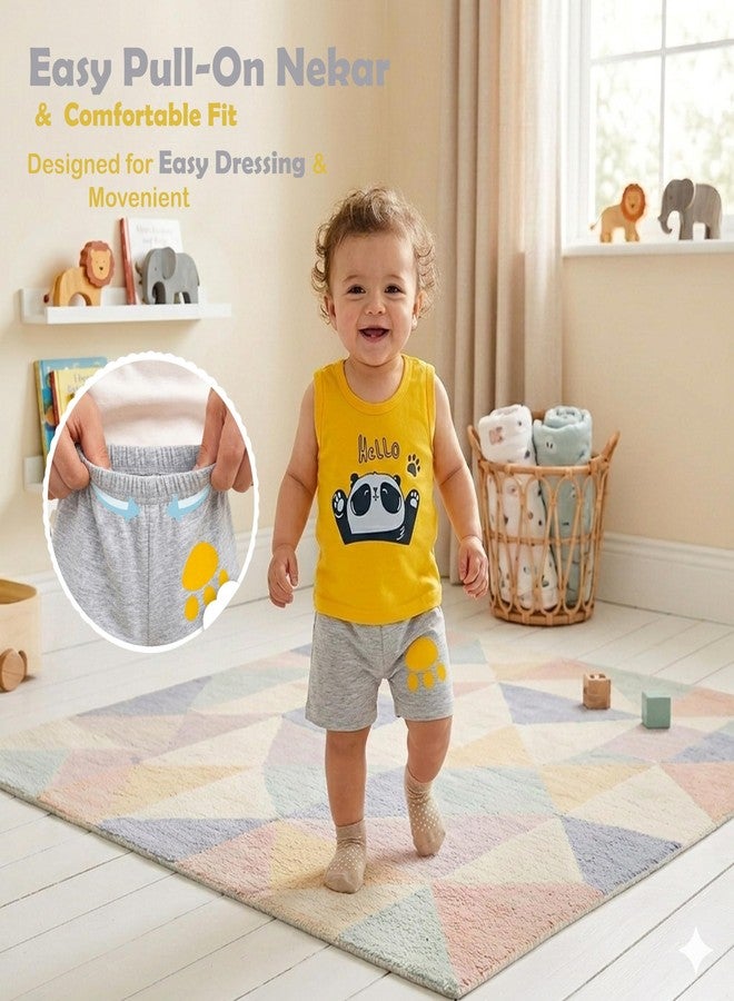 Infantbond Unisex baby Cotton Printed Round Neck Cut Sleeve T-shirt & Short Trendy Summer Clothing Sets (Pack of 3|6-9 M) - Image 3