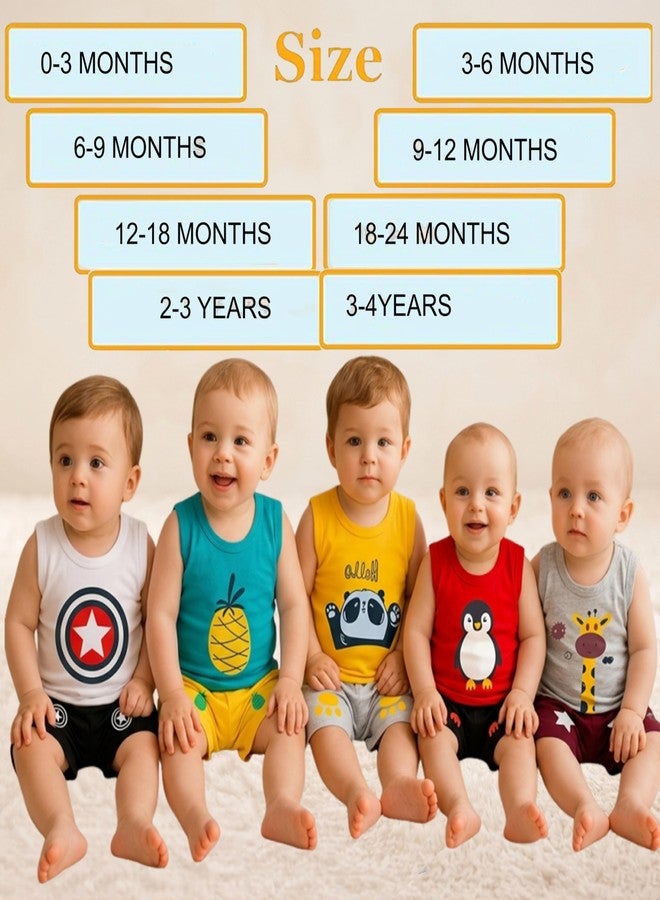 Infantbond Unisex baby Cotton Printed Round Neck Cut Sleeve T-shirt & Short Trendy Summer Clothing Sets (Pack of 3|6-9 M) - Image 5