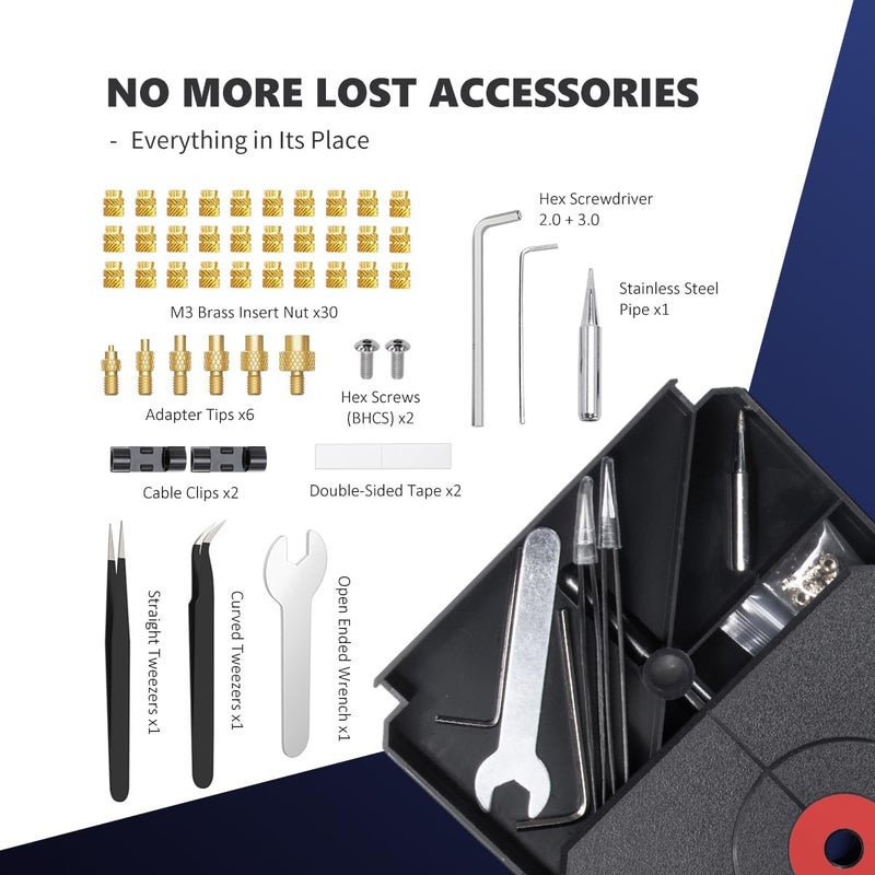 Mintion Vertical Heat Set Insert Press Tool | 90W Soldering Iron, 30 Brass Threaded Inserts (M3/M4/M5/M6/M8) & Heat-Set Tip | Compatible with PLA, ABS, PETG | for 3D Printed Components DIY Plastic Parts - Image 5