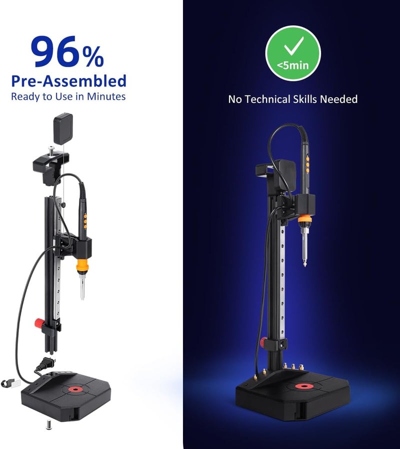 Mintion Vertical Heat Set Insert Press Tool | 90W Soldering Iron, 30 Brass Threaded Inserts (M3/M4/M5/M6/M8) & Heat-Set Tip | Compatible with PLA, ABS, PETG | for 3D Printed Components DIY Plastic Parts - Image 2