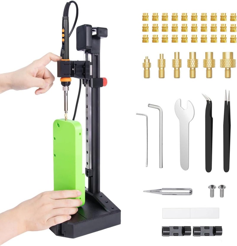 Mintion Vertical Heat Set Insert Press Tool | 90W Soldering Iron, 30 Brass Threaded Inserts (M3/M4/M5/M6/M8) & Heat-Set Tip | Compatible with PLA, ABS, PETG | for 3D Printed Components DIY Plastic Parts - Image 1