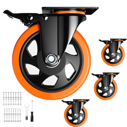 YUPEZOP 5 Inch Swivel Caster Wheels, Heavy Duty Casters Set of 4, Locking Industrial Casters with Brake, Swivel Top Plate Casters Wheels for Furniture and Workbench(Free Hardware Kits) - Image 1