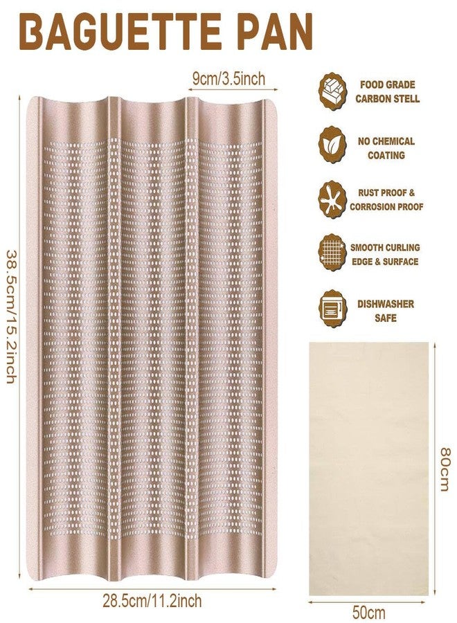 ILSSLI Baguette Pan, French Bread Baking Pan Perforated 3 Loaves Long Italian Bread Pan Mold Nonstick Baguettes Bakery Tray with Proofing Cloth,15"x11" - Image 2
