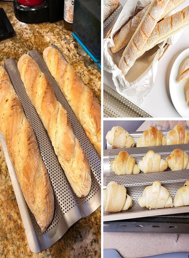 ILSSLI Baguette Pan, French Bread Baking Pan Perforated 3 Loaves Long Italian Bread Pan Mold Nonstick Baguettes Bakery Tray with Proofing Cloth,15"x11" - Image 5