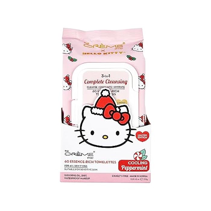 The Crème Shop x Hello Kitty 3-IN-1 Towelettes: Cooling Peppermint - Cleanse, Exfoliate, Hydrate Wipes for Face & Body - All Skin Types - Refreshing with Peppermint & Allantoin - Image 1