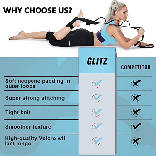 Glitz Foot and Calf Fascia Stretcher for Plantar Fasciitis, Physiotherapy Stretching Strap, Yoga Stretch Strap Improves Strength and Relief to Heel Spurs, Calf, Thigh and Hip (Black) - Image 4